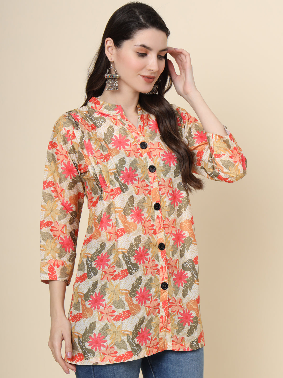 Multi Colored Cotton Printed  Tunic For Women