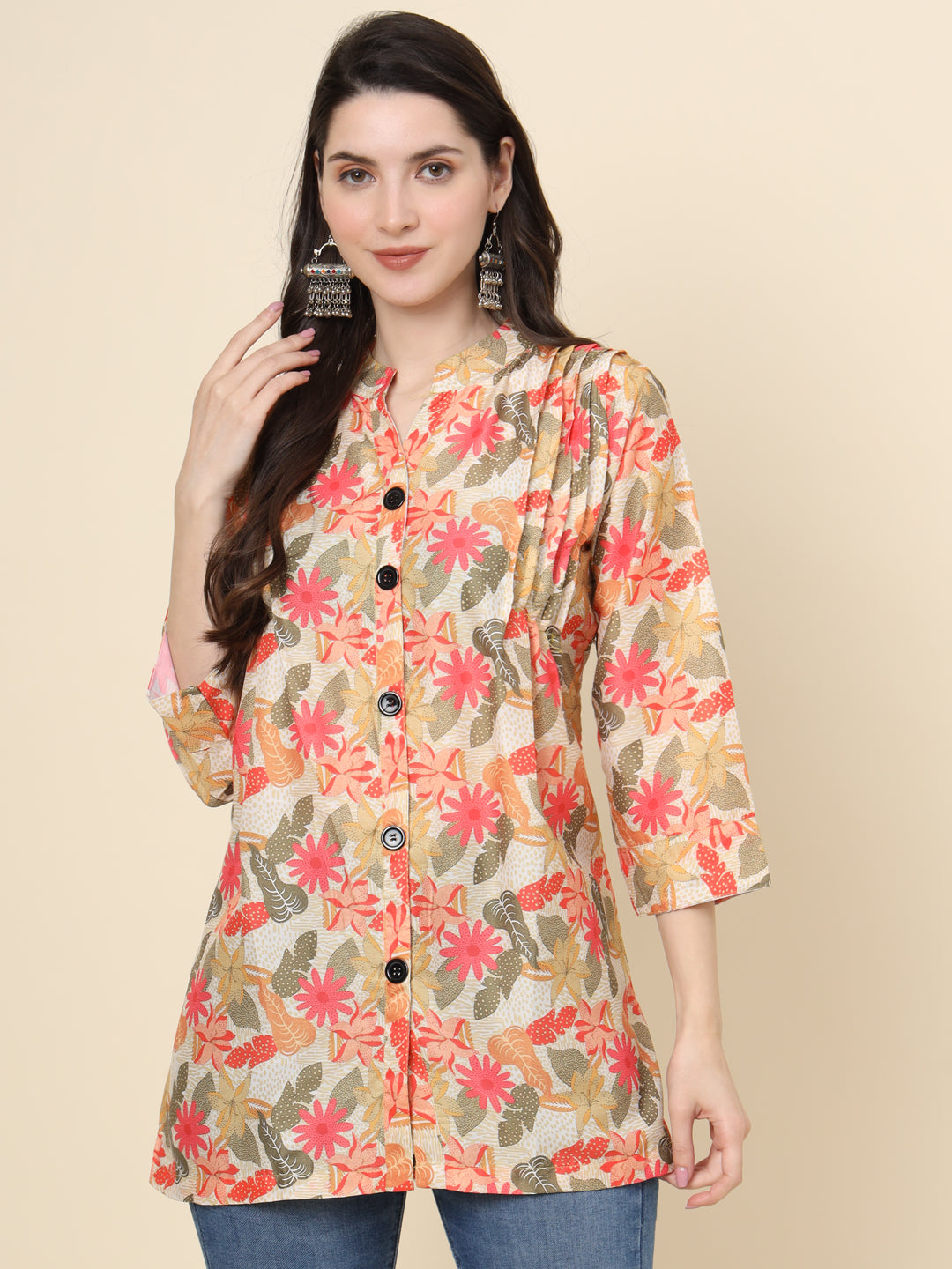 Multi Colored Cotton Printed  Tunic For Women