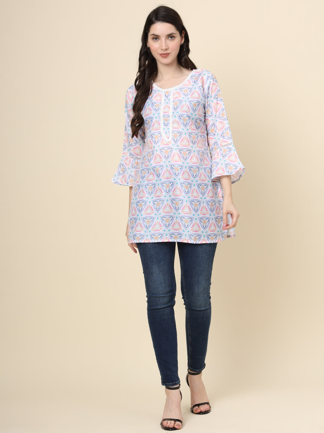 Multi Colored Cotton Printed  Tunic For Women