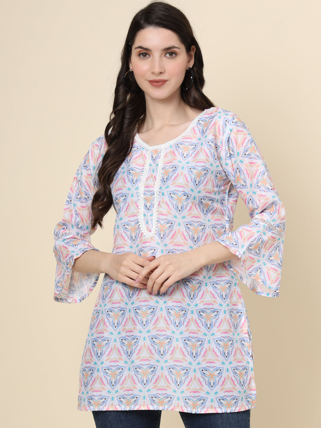 Multi Colored Cotton Printed  Tunic For Women