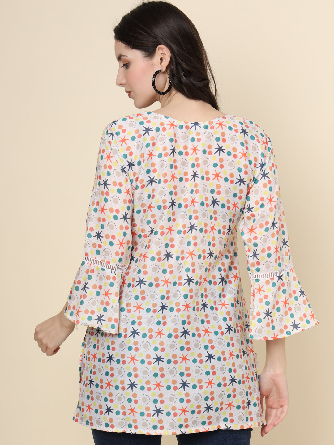 White Colored Cotton Printed  Tunic For Women