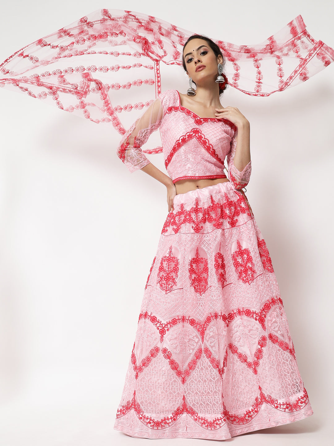 Elina Fashion Pink color Net Embroidery Work Lehenga Choli for Women