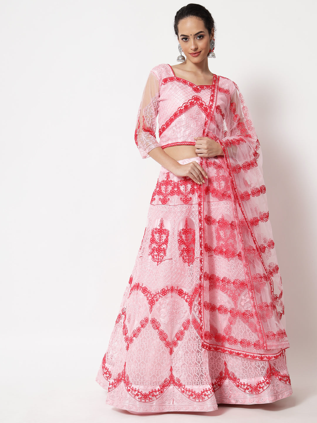 Elina Fashion Pink color Net Embroidery Work Lehenga Choli for Women