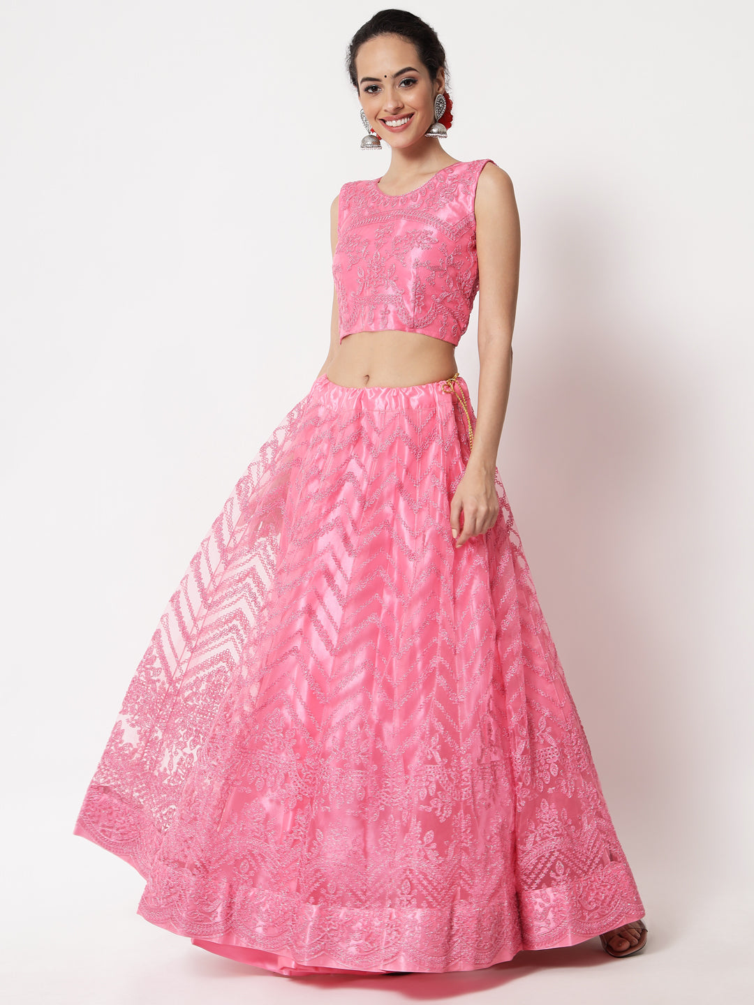 Elina Fashion Pink color Net Embroidery Work  Lehenga Choli for Women