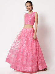 Elina Fashion Pink color Net Embroidery Work  Lehenga Choli for Women