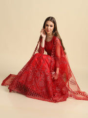 Elina Fashion Red color Net Embroidery Work Lehenga Choli for Women