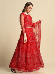 Elina Fashion Red color Net Embroidery Work Lehenga Choli for Women