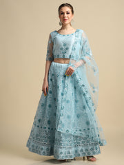 Elina Fashion Sky Blue color Net Embroidery Work  Lehenga Choli for Women