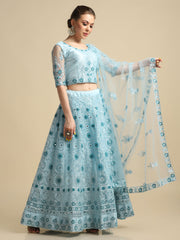 Elina Fashion Sky Blue color Net Embroidery Work  Lehenga Choli for Women