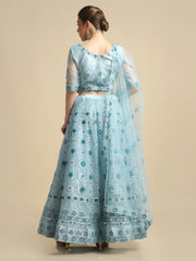 Elina Fashion Sky Blue color Net Embroidery Work  Lehenga Choli for Women