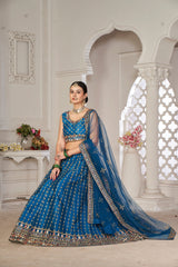 Elina Fashion Teal color Net Embroidery Work Lehenga Choli for Women