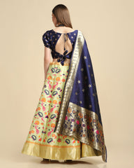 Elina Fashion Blue Color Jacquard Silk Embroidery Work Lehenga Choli for Women