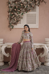 Elina Fashion Wine color Faux Georgette Embroidery Work Ready To Wear Lehenga Choli for Women