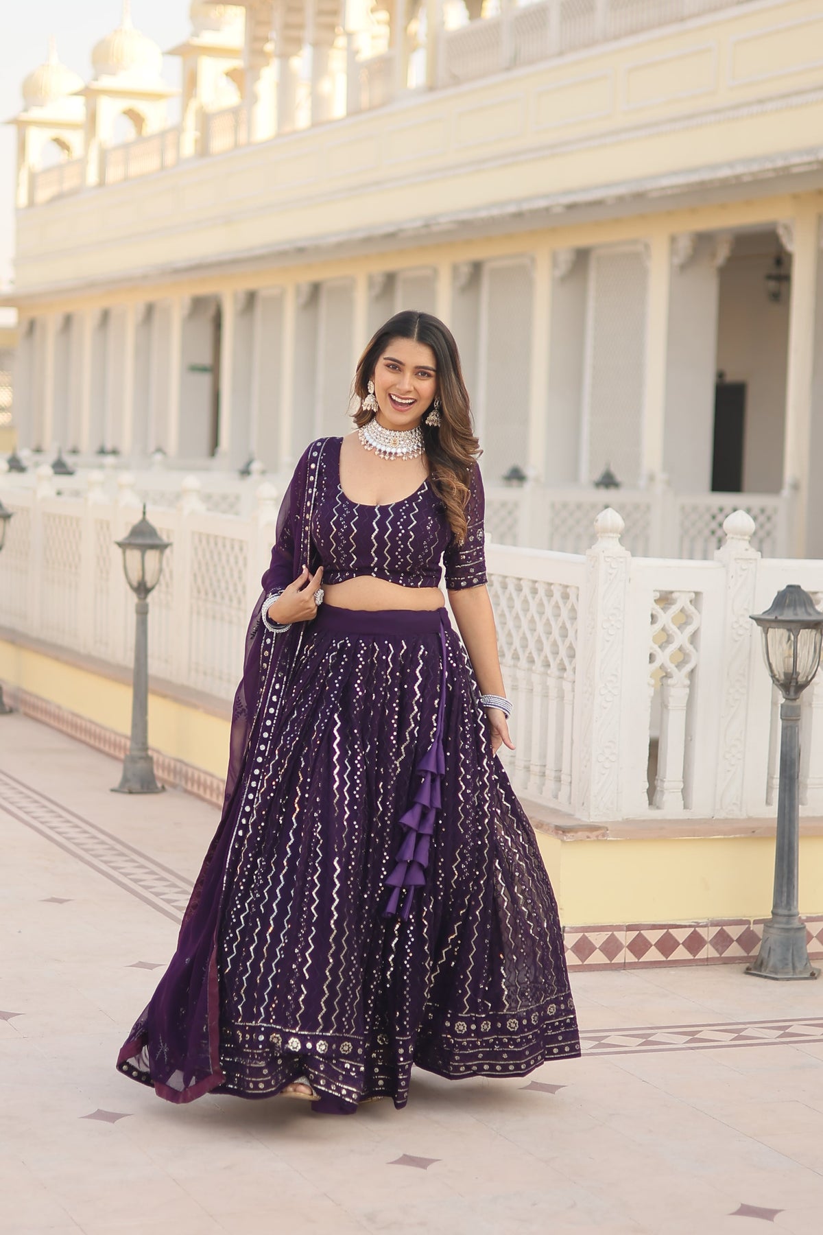 Elina Fashion Purple color Faux Georgette Embroidery Work Ready To Wear Lehenga Choli for Women