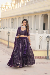 Elina Fashion Wine color Faux Georgette Embroidery Work Ready To Wear Lehenga Choli for Women