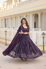 Elina Fashion Purple color Faux Georgette Embroidery Work Ready To Wear Lehenga Choli for Women