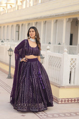 Elina Fashion Purple color Faux Georgette Embroidery Work Ready To Wear Lehenga Choli for Women