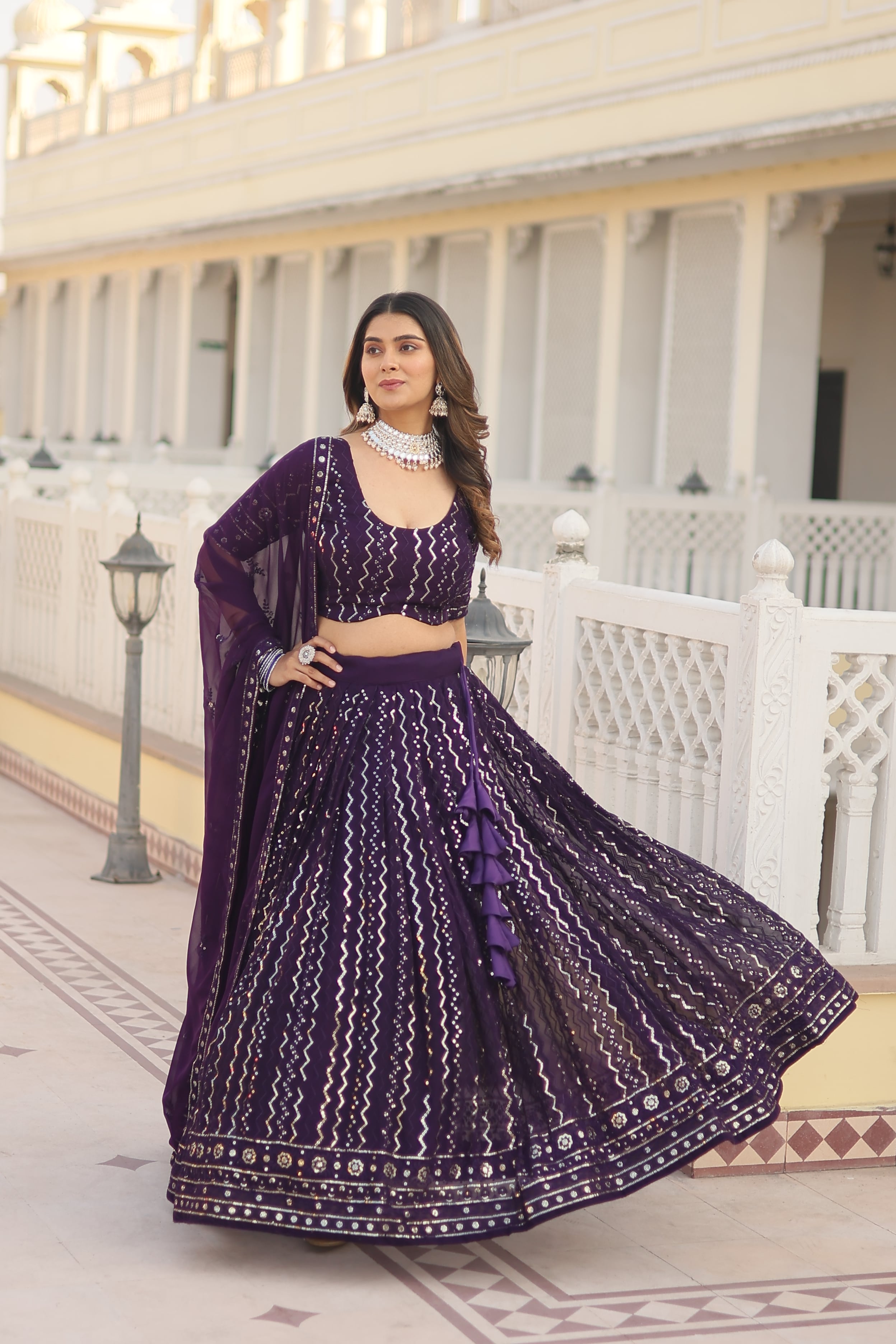 Elina Fashion Purple color Faux Georgette Embroidery Work Ready To Wear Lehenga Choli for Women