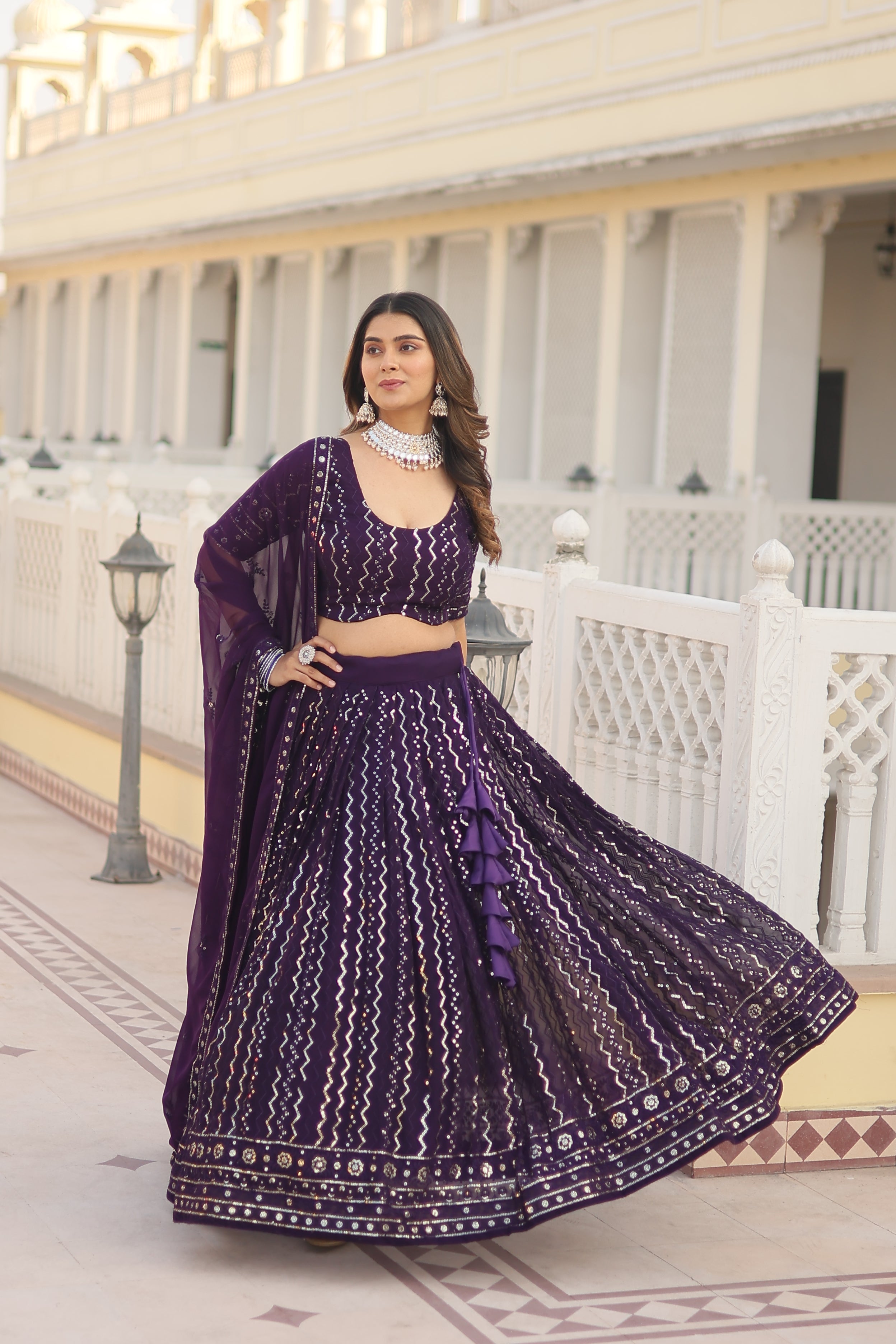 Elina Fashion Wine color Faux Georgette Embroidery Work Ready To Wear Lehenga Choli for Women