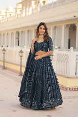 Elina Fashion Teal Blue color Faux Georgette Embroidery Work Ready To Wear Lehenga Choli for Women