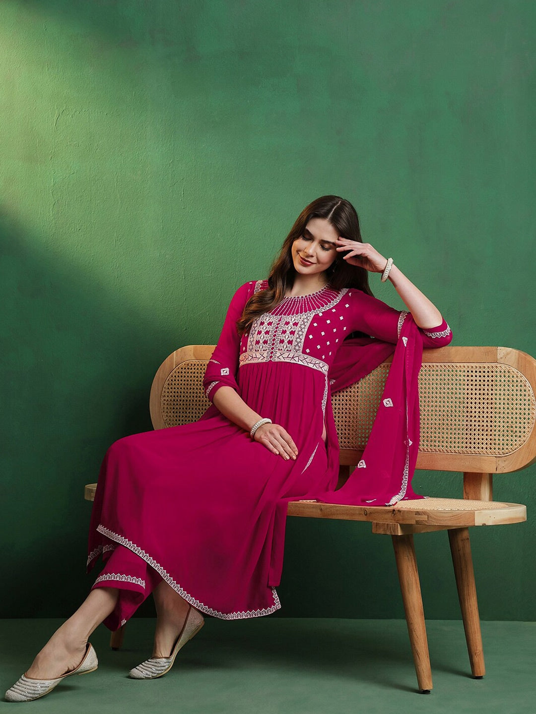 Pink Georgette Embroidered Salwar Suit With Pant Dupatta