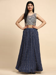 Elina Fashion Dark Grey color Georgette Embroidery Work Ready To Wear Lehenga Choli for Women