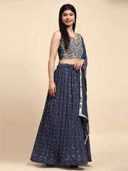 Elina Fashion Dark Grey color Georgette Embroidery Work Ready To Wear Lehenga Choli for Women