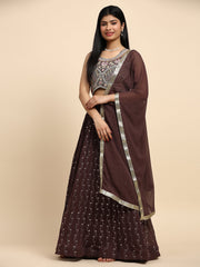 Elina Fashion Brown color Georgette Embroidery Work Ready To Wear Lehenga Choli for Women