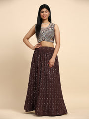 Elina Fashion Brown color Georgette Embroidery Work Ready To Wear Lehenga Choli for Women