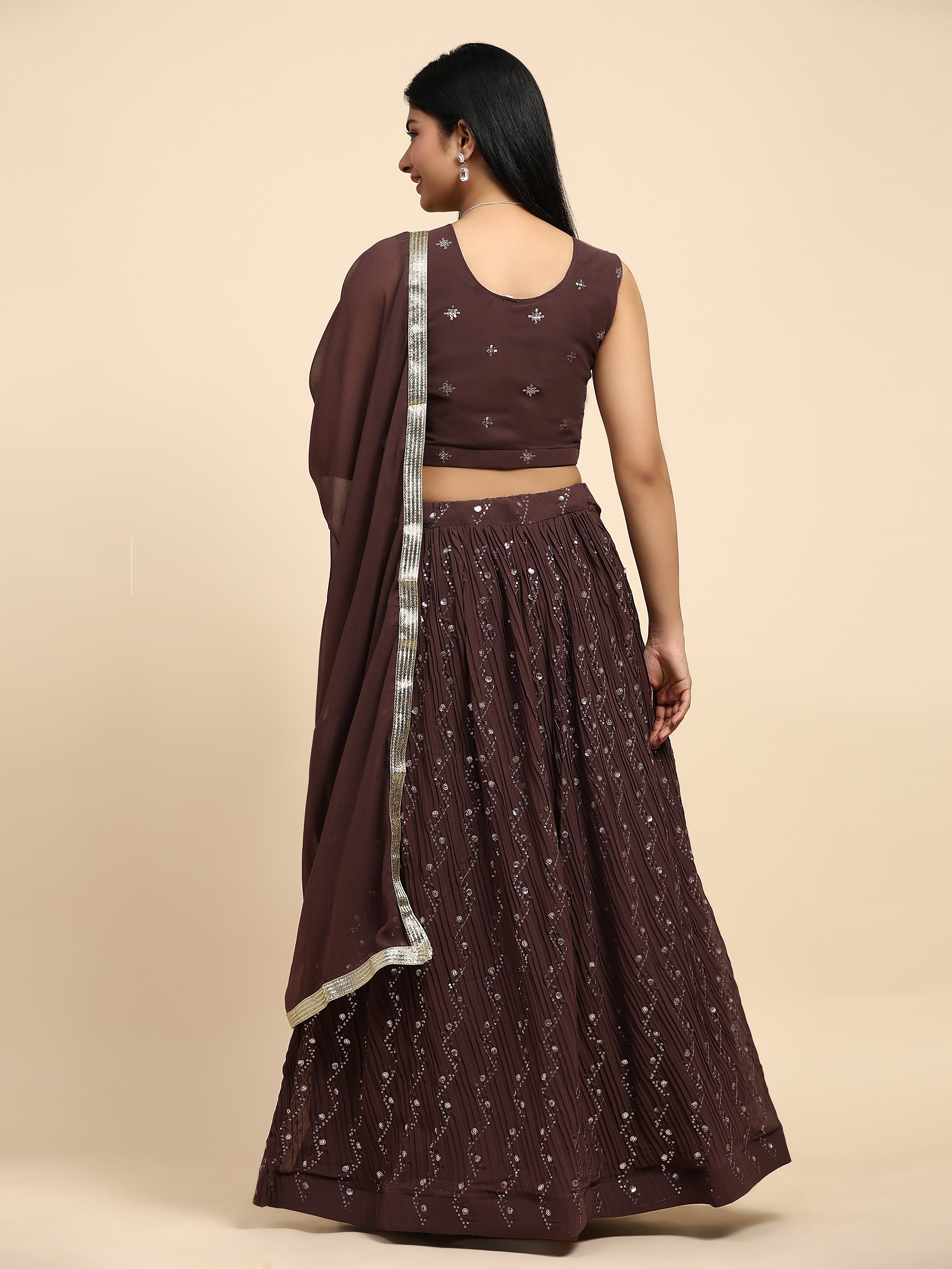 Elina Fashion Brown color Georgette Embroidery Work Ready To Wear Lehenga Choli for Women