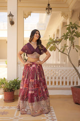 Elina Fashion Wine color Russion Silk Digital Print Ready To Wear Lehenga Choli for Women