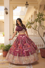 Elina Fashion Wine color Russion Silk Digital Print Ready To Wear Lehenga Choli for Women