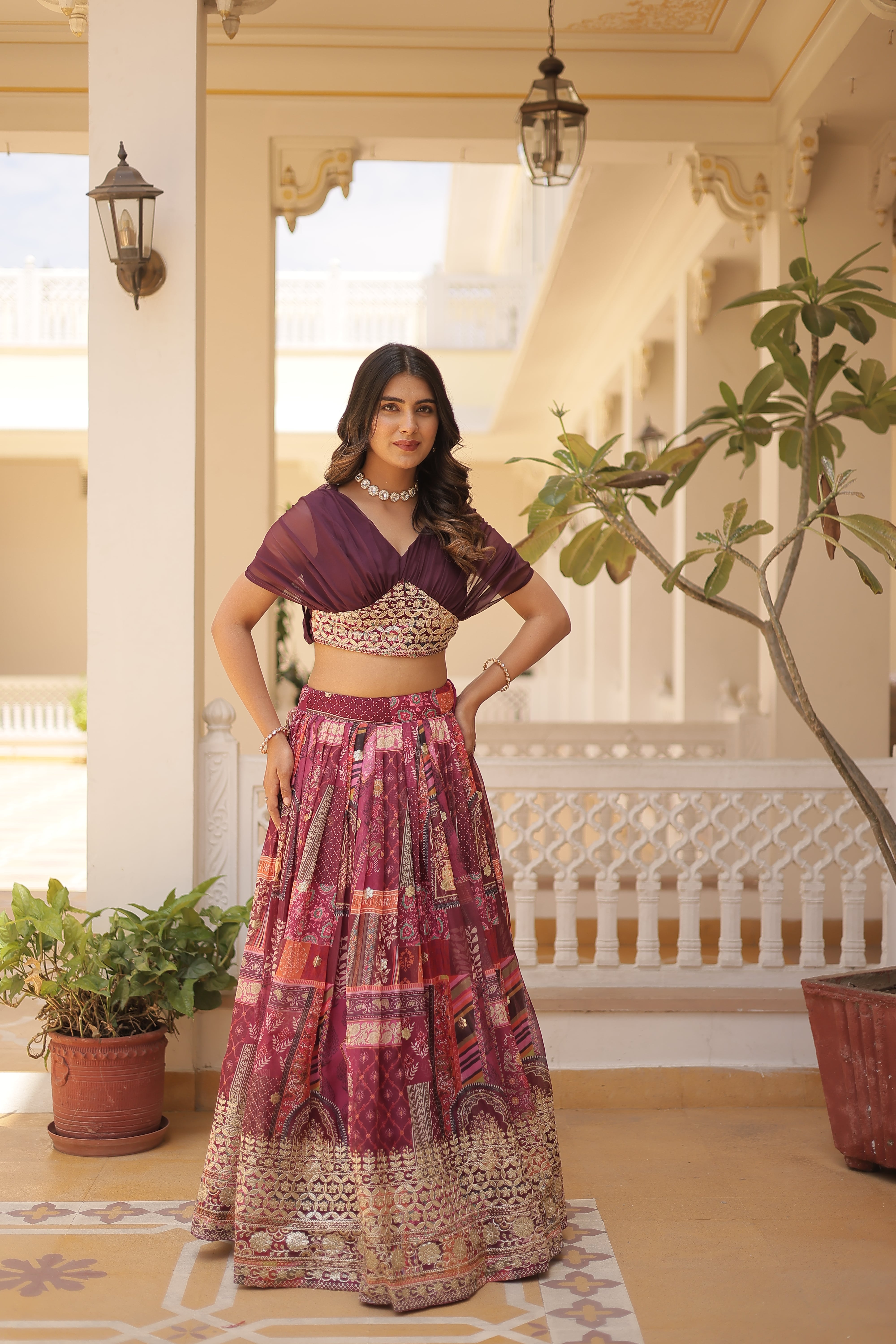 Elina Fashion Wine color Russion Silk Digital Print Ready To Wear Lehenga Choli for Women