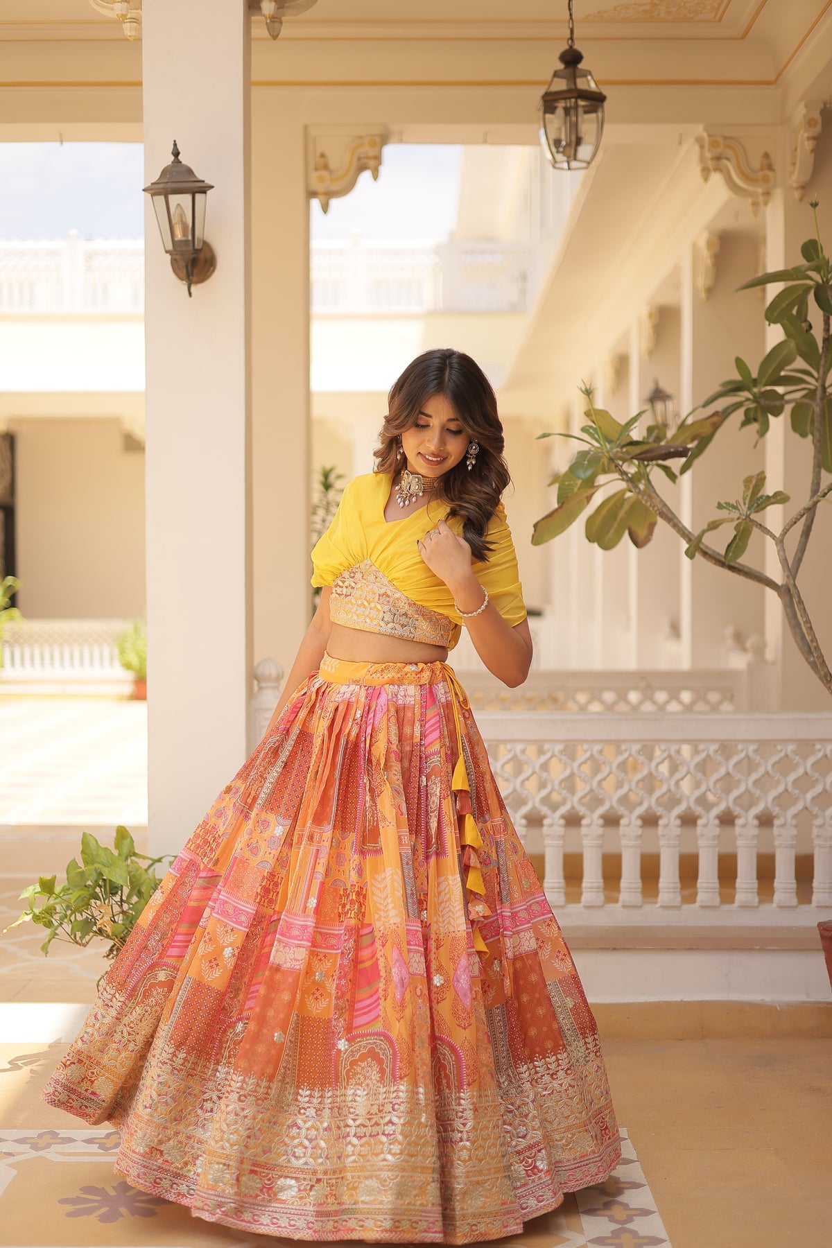 Elina Fashion Yellow color Russion Silk Digital Print Ready To Wear Lehenga Choli for Women