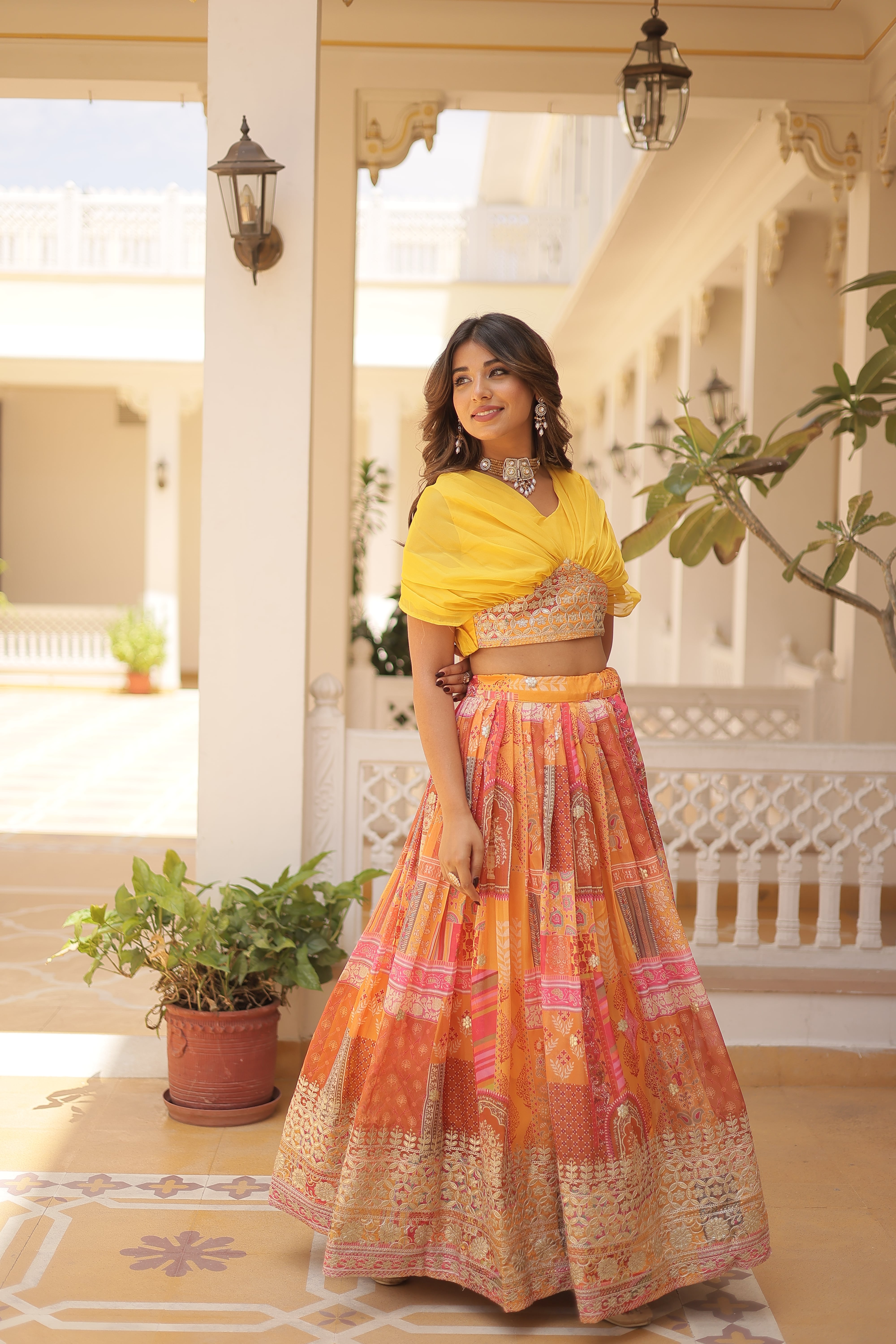 Elina Fashion Yellow color Russion Silk Digital Print Ready To Wear Lehenga Choli for Women