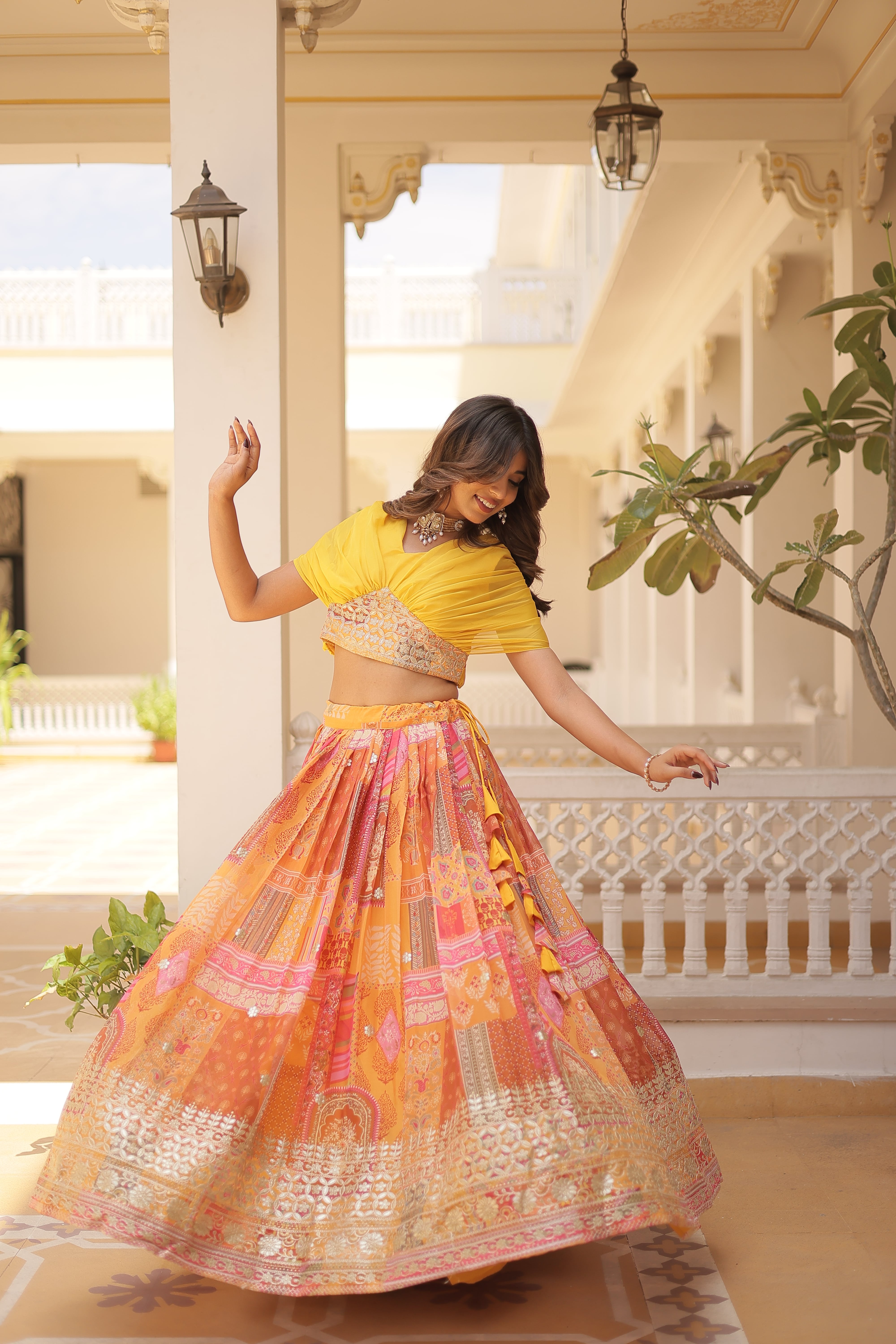 Elina Fashion Yellow color Russion Silk Digital Print Ready To Wear Lehenga Choli for Women