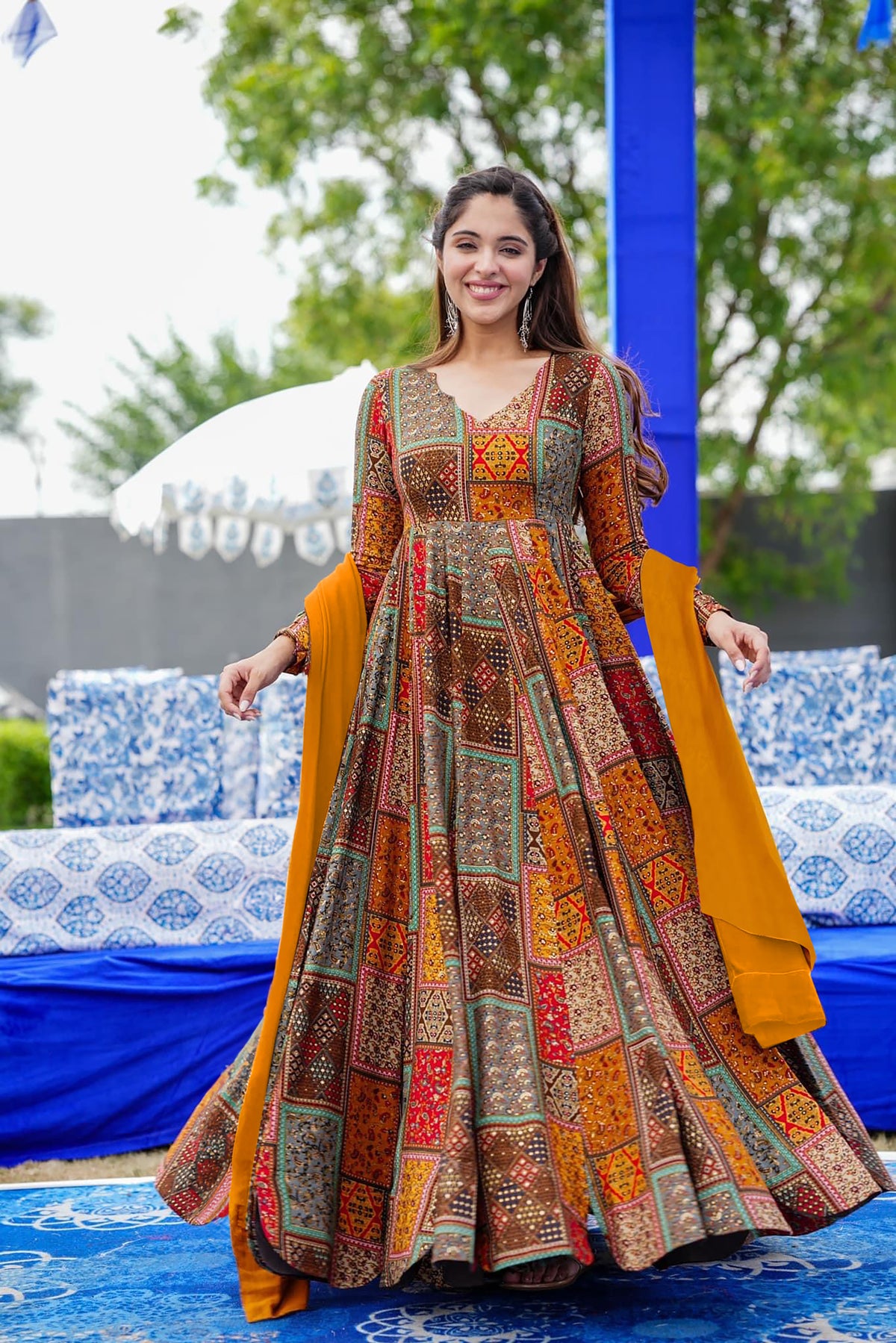 Multi Rayon Digital Printed Anarkali Flared Gown