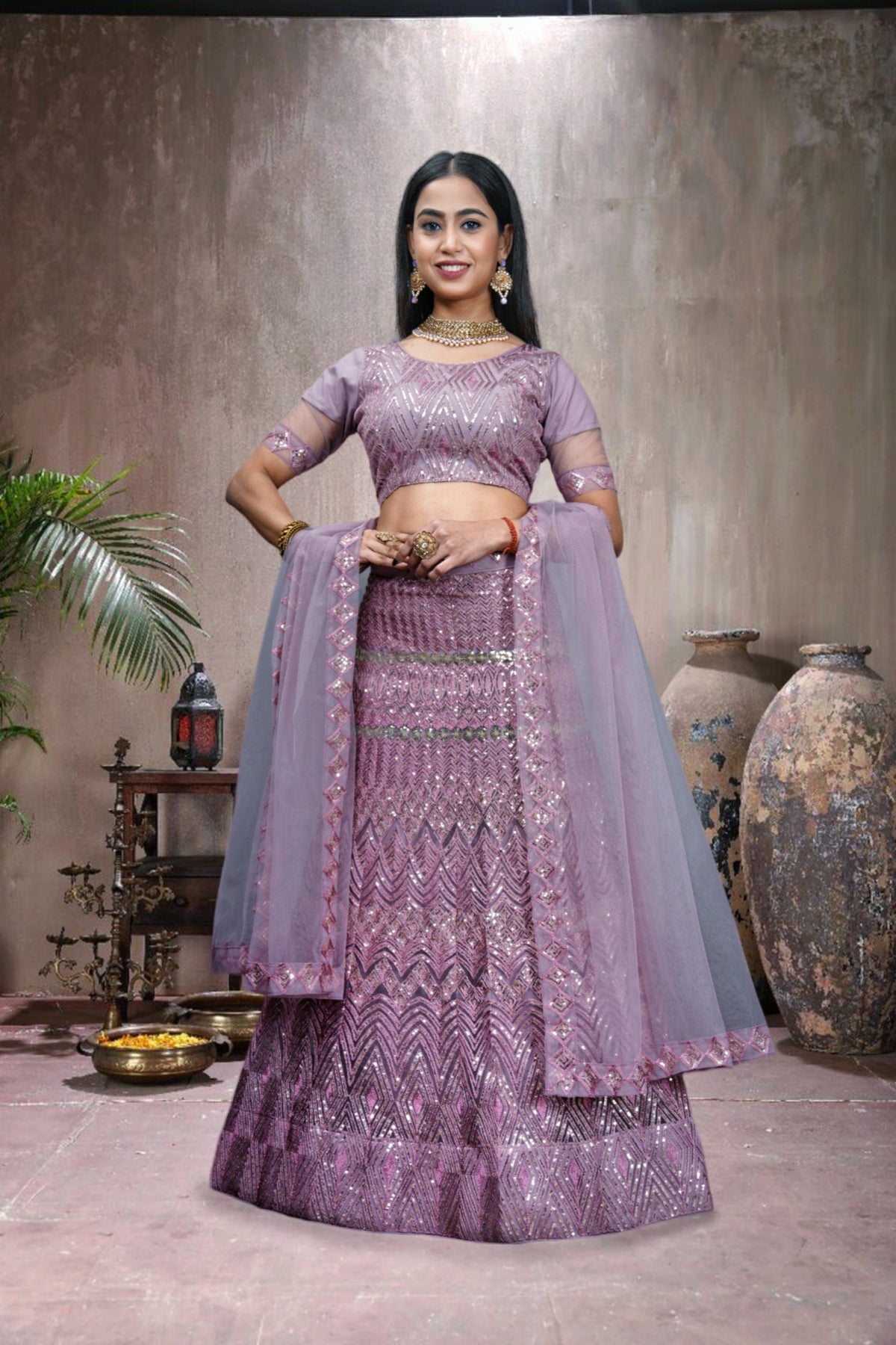 Elina Fashion Purple color Net Embroidery Work Lehenga Choli for Women