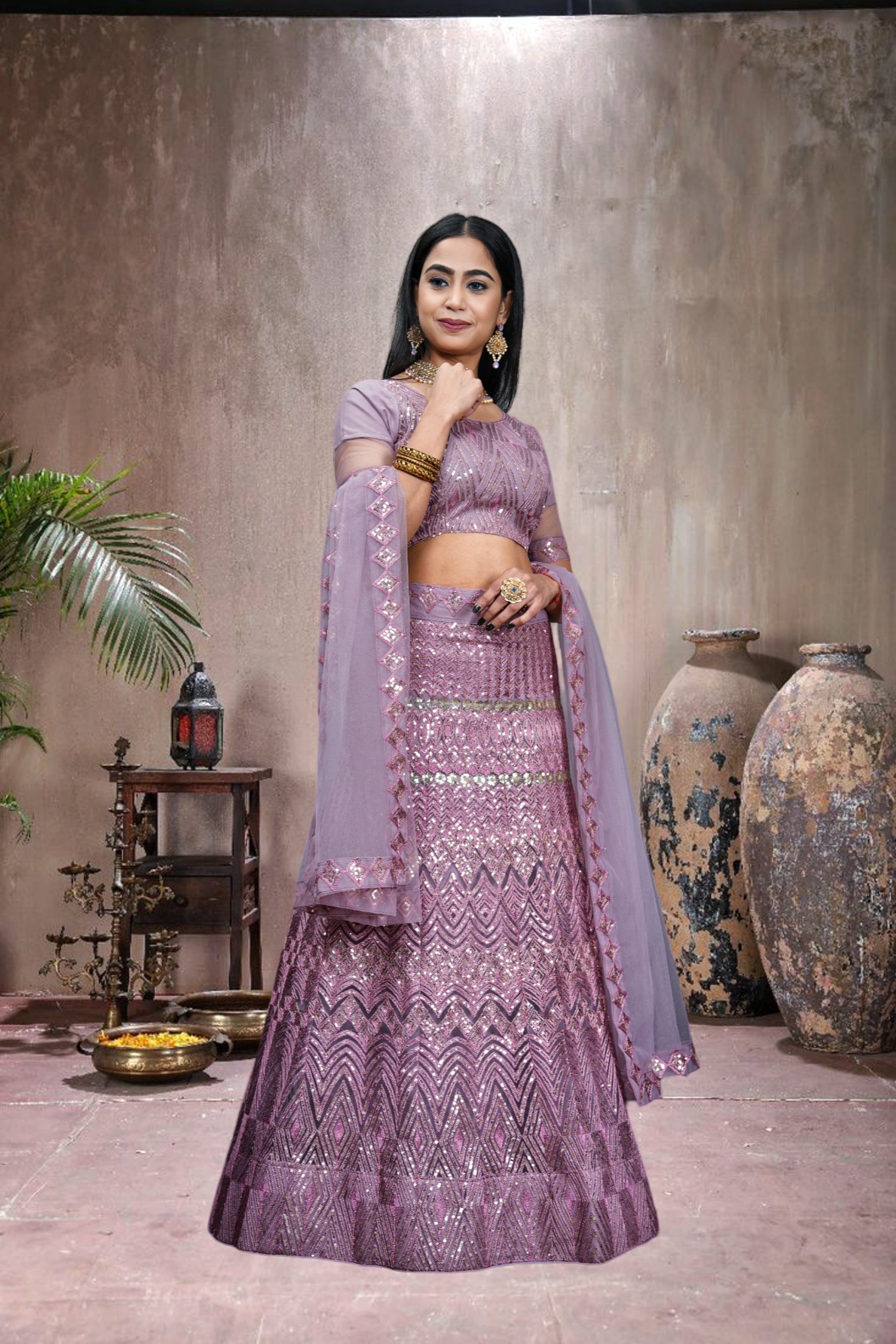 Elina Fashion Purple color Net Embroidery Work Lehenga Choli for Women