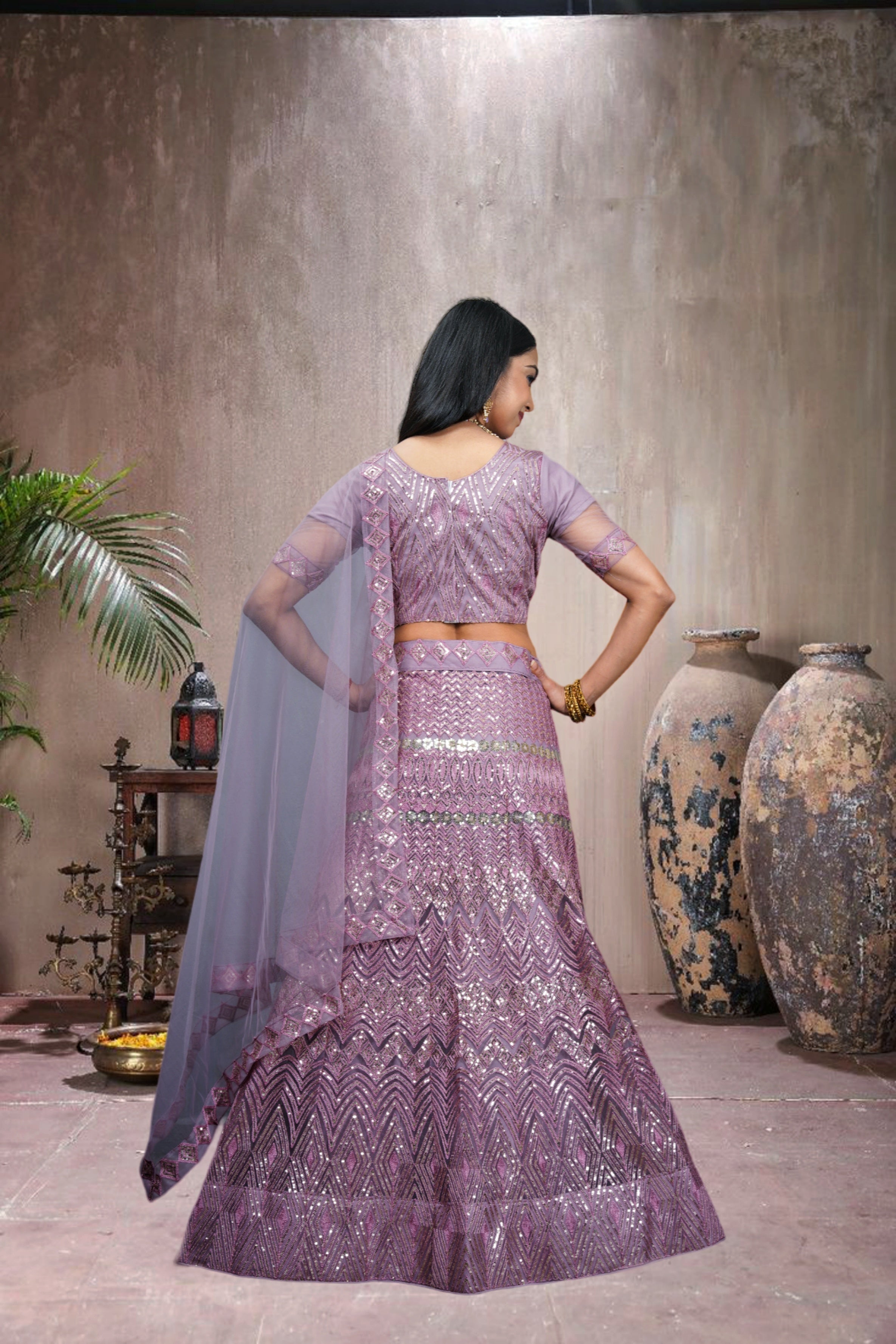 Elina Fashion Purple color Net Embroidery Work Lehenga Choli for Women