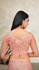 Elina Fashion Peach color Net Embroidery Work Lehenga Choli for Women