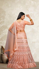 Elina Fashion Peach color Net Embroidery Work Lehenga Choli for Women