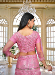 Elina Fashion Pink color Net Embroidery Work Lehenga Choli for Women