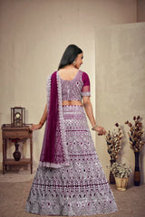 Elina Fashion Wine color Net Embroidery Work Lehenga Choli for Women