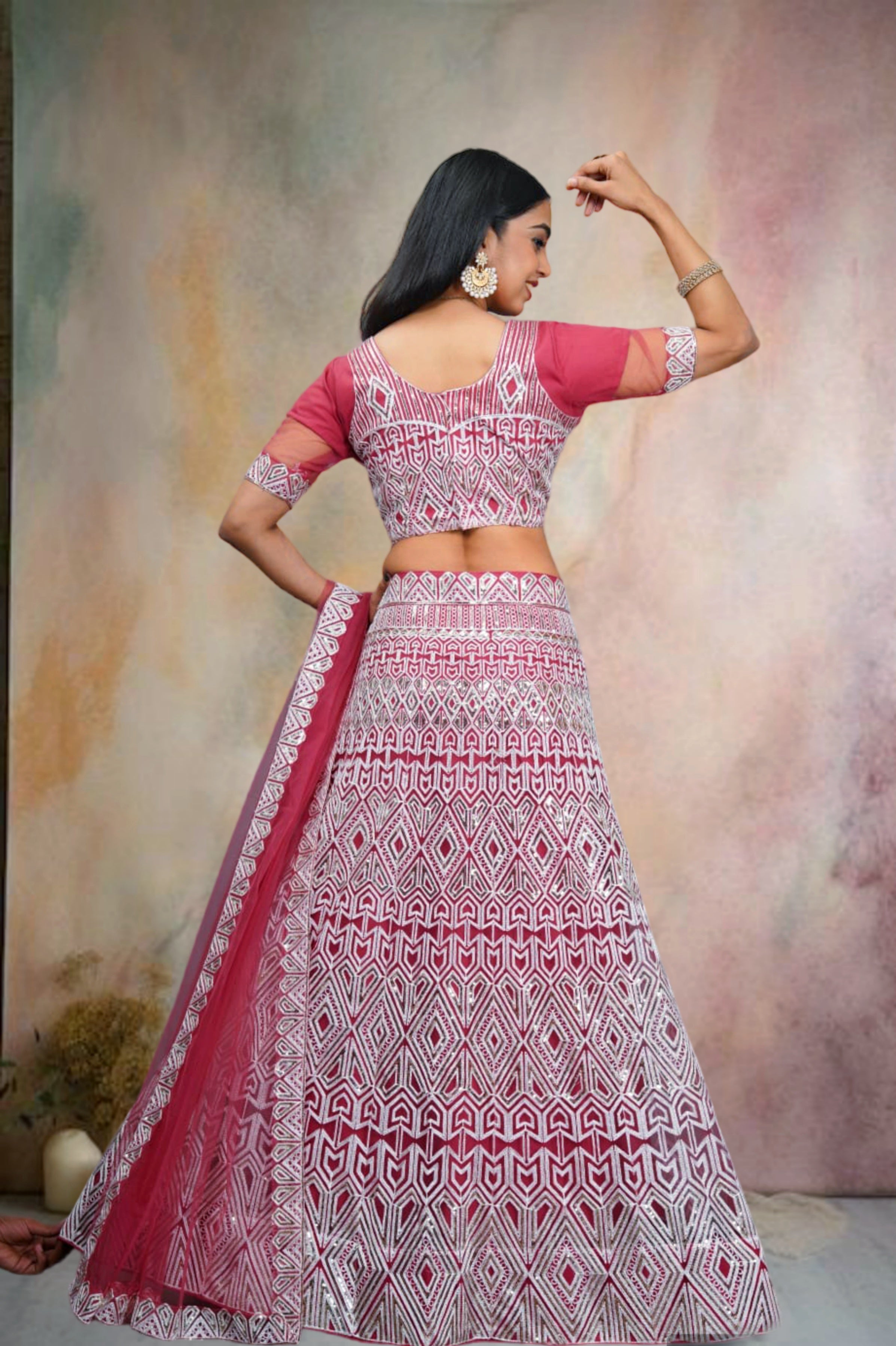 Pink Net Embroidery Lehenga Choli