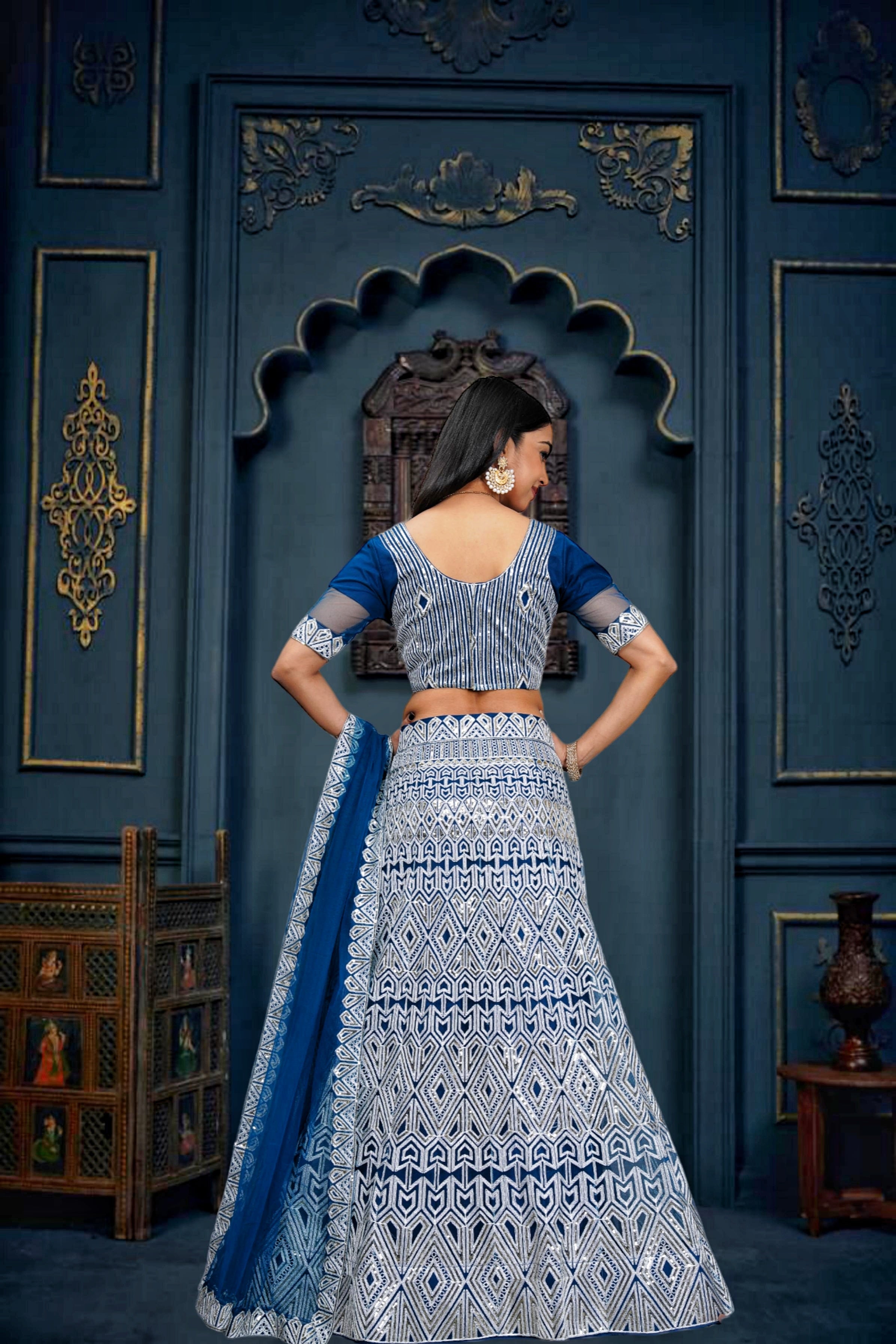 Elina Fashion Blue color Net Embroidery Work Lehenga Choli for Women