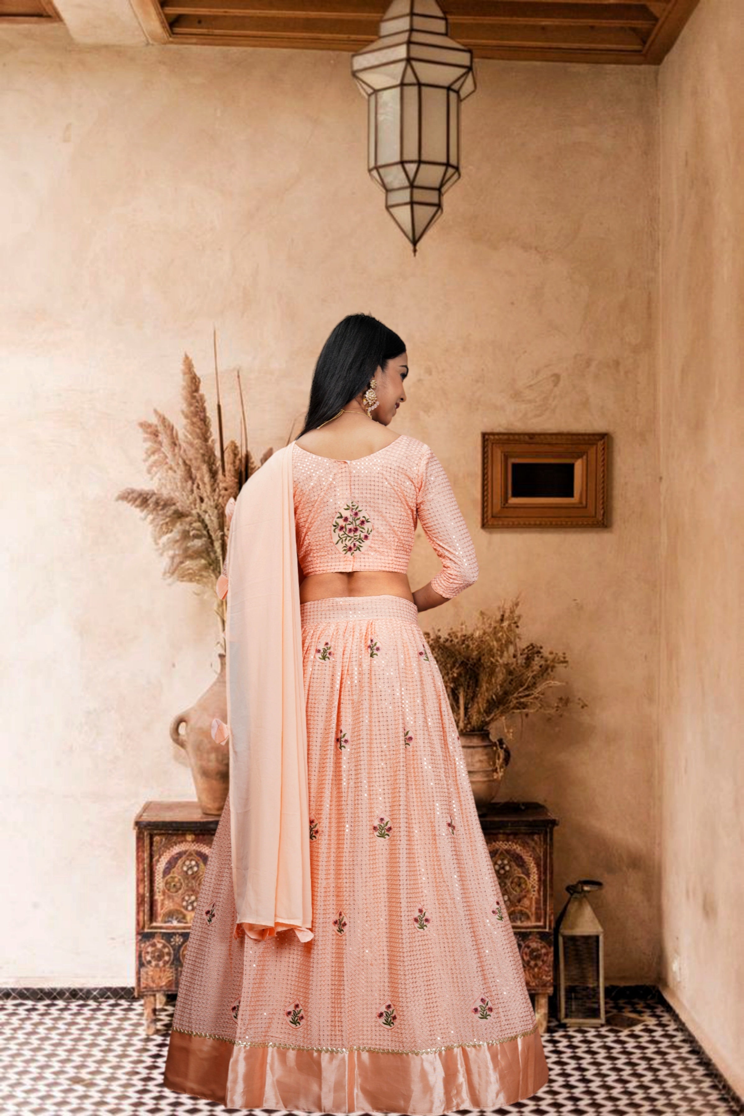 Elina Fashion Peach Color Georgette Embroidery Work  Lehenga Choli for Women