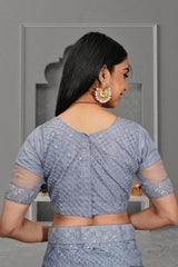 Elina Fashion Grey color Net Embroidery Work  Lehenga Choli for Women