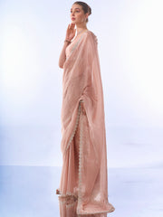 Peach Colored Burburry Swarovski Party Wear Saree