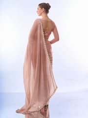 Peach Colored Burburry Swarovski Party Wear Saree